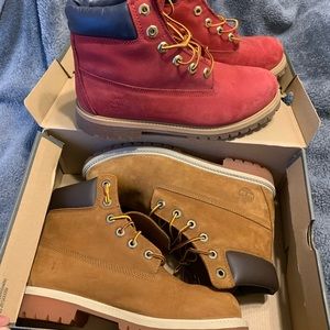 Both Red and Wheat Timberland Boots